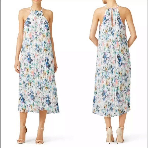 LIKELY Midi Dress 8 Chiffon Sheath Pleated Halter Floral Flowy Party Coquette - Picture 1 of 12